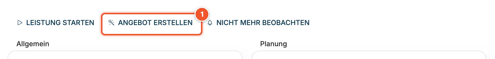 Knopf ANGEBOT ERSTELLEN in der Aufgabe