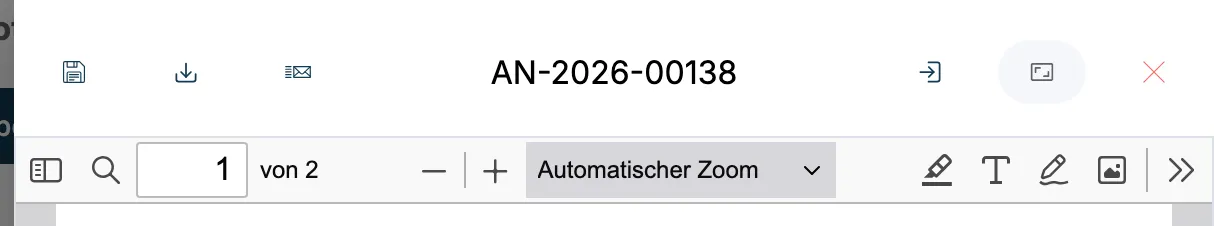 Symbolleiste über der Dokumentvorschau
