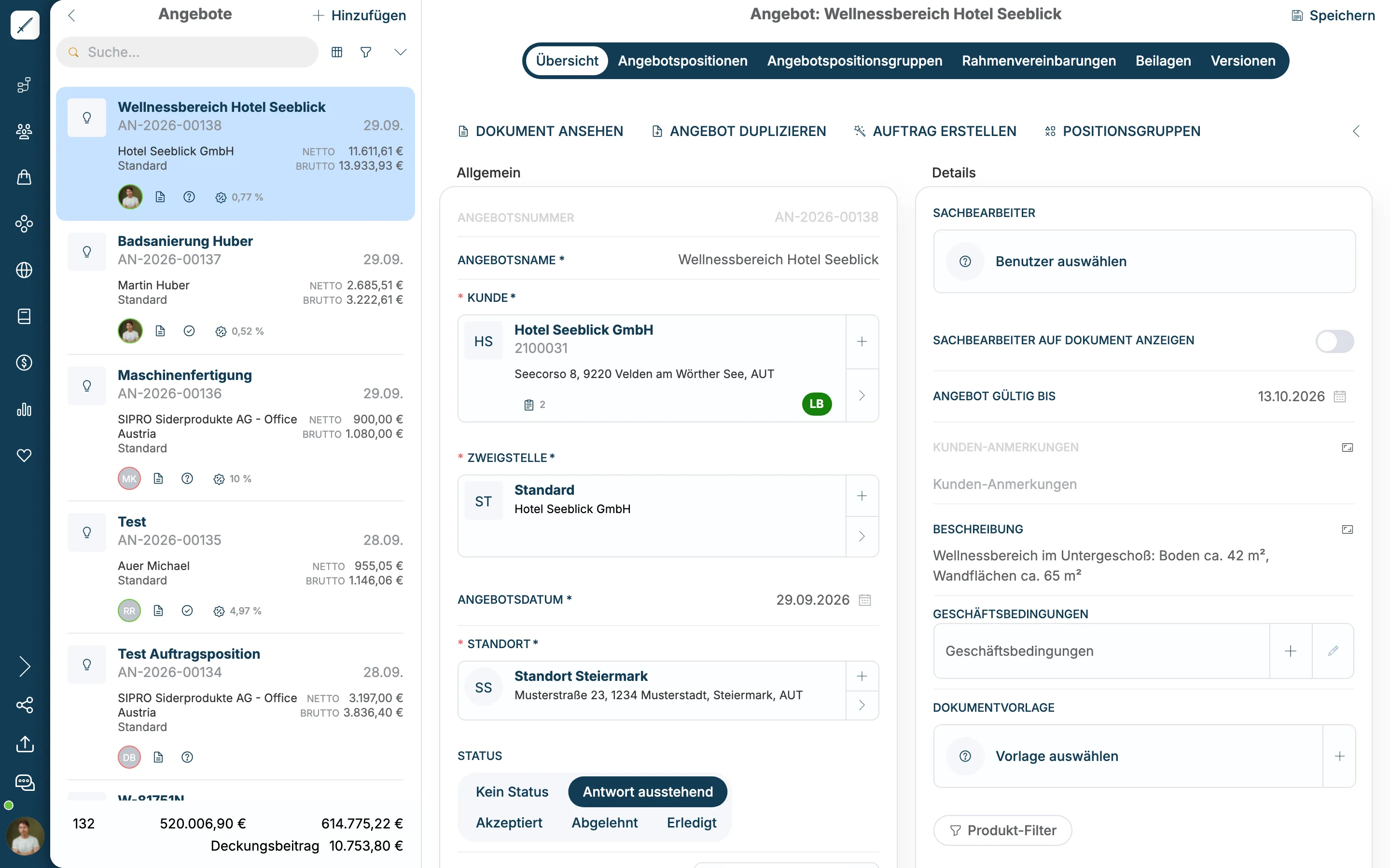Duplikat AN-2026-00138 Wellnessbereich Hotel Seeblick in der Angebotsliste