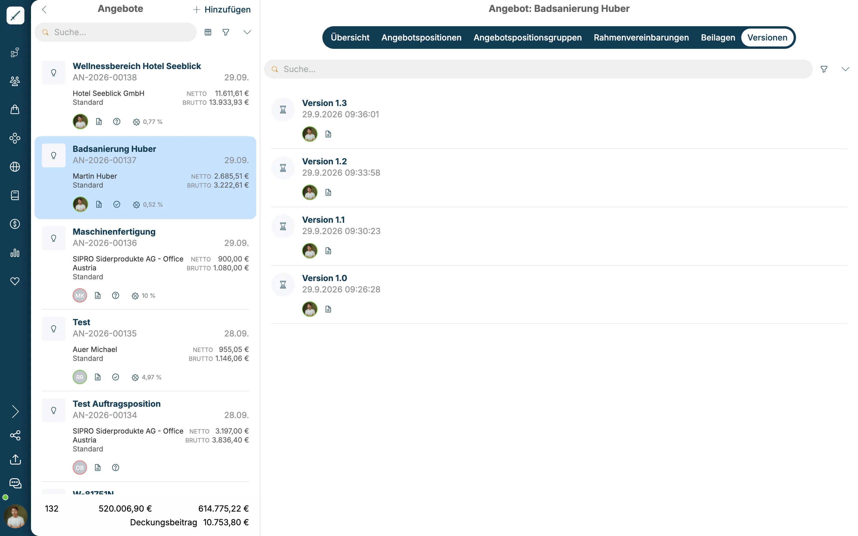 Reiter Versionen mit Version 1.0 bis 1.3