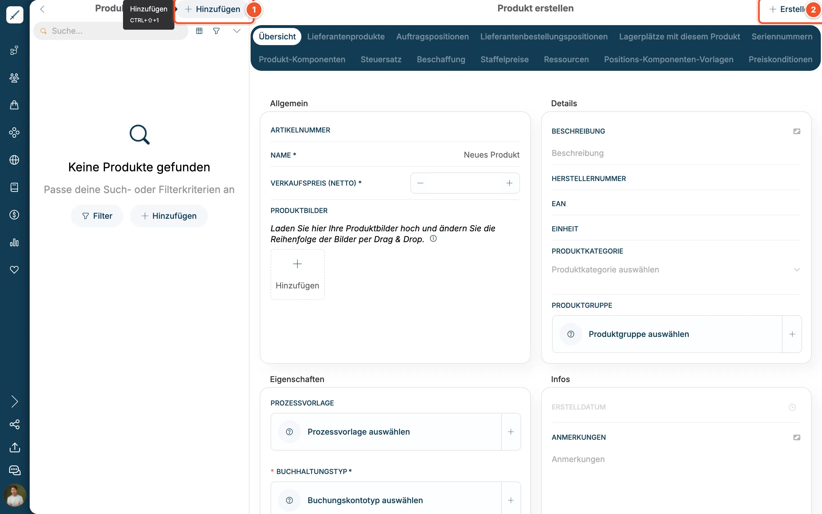 Leeres Formular Produkt erstellen