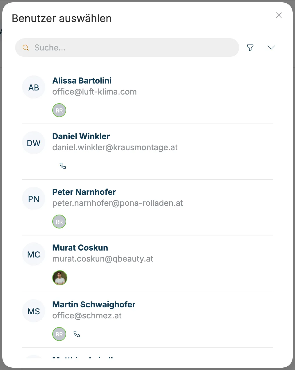 Dialog Benutzer auswählen