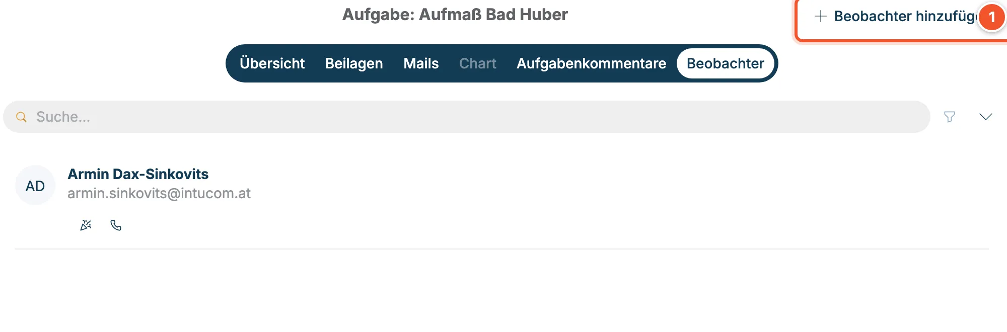 Reiter Beobachter mit einem Eintrag und Knopf Beobachter hinzufügen