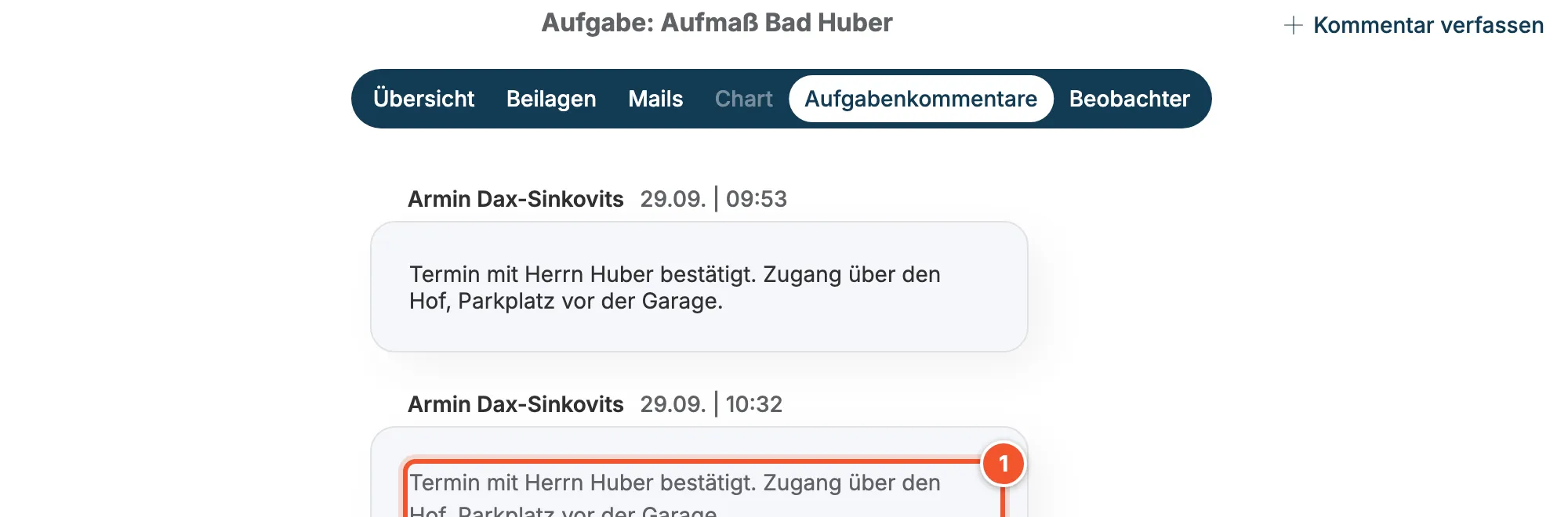 Eingabefeld für einen neuen Kommentar mit Speichern-Knopf