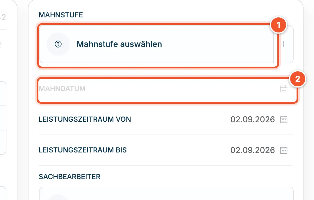 Felder Mahnstufe und Mahndatum in einer Ausgangsrechnung