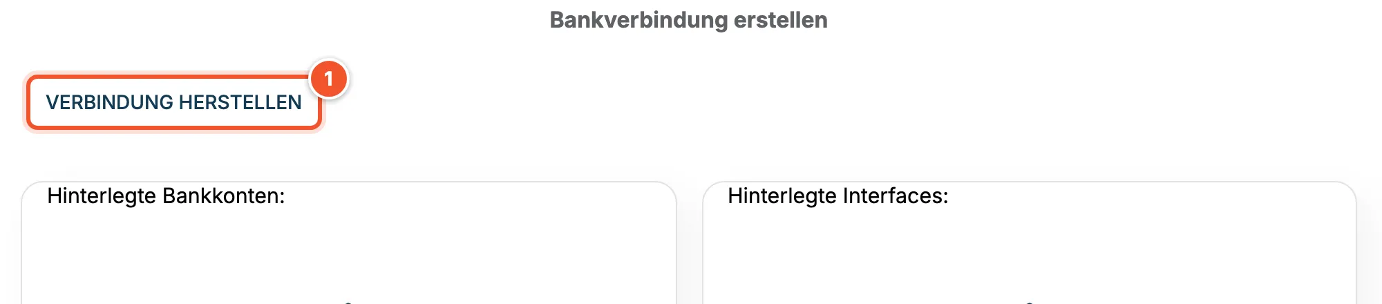 Ansicht Bankverbindung erstellen mit dem Knopf VERBINDUNG HERSTELLEN