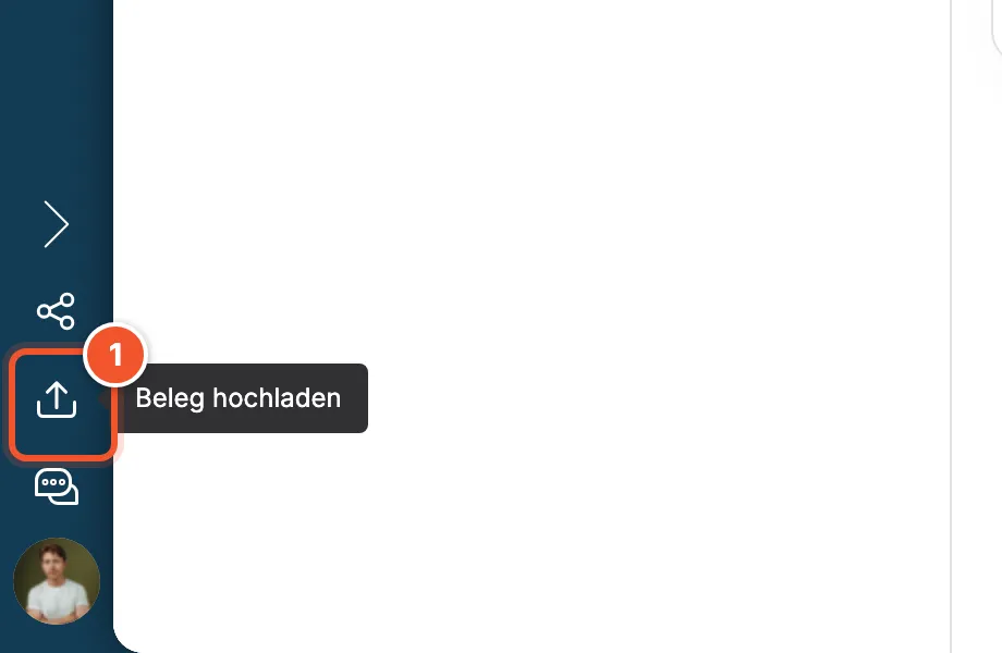 Symbol Beleg hochladen unten in der Seitenleiste mit Hinweistext