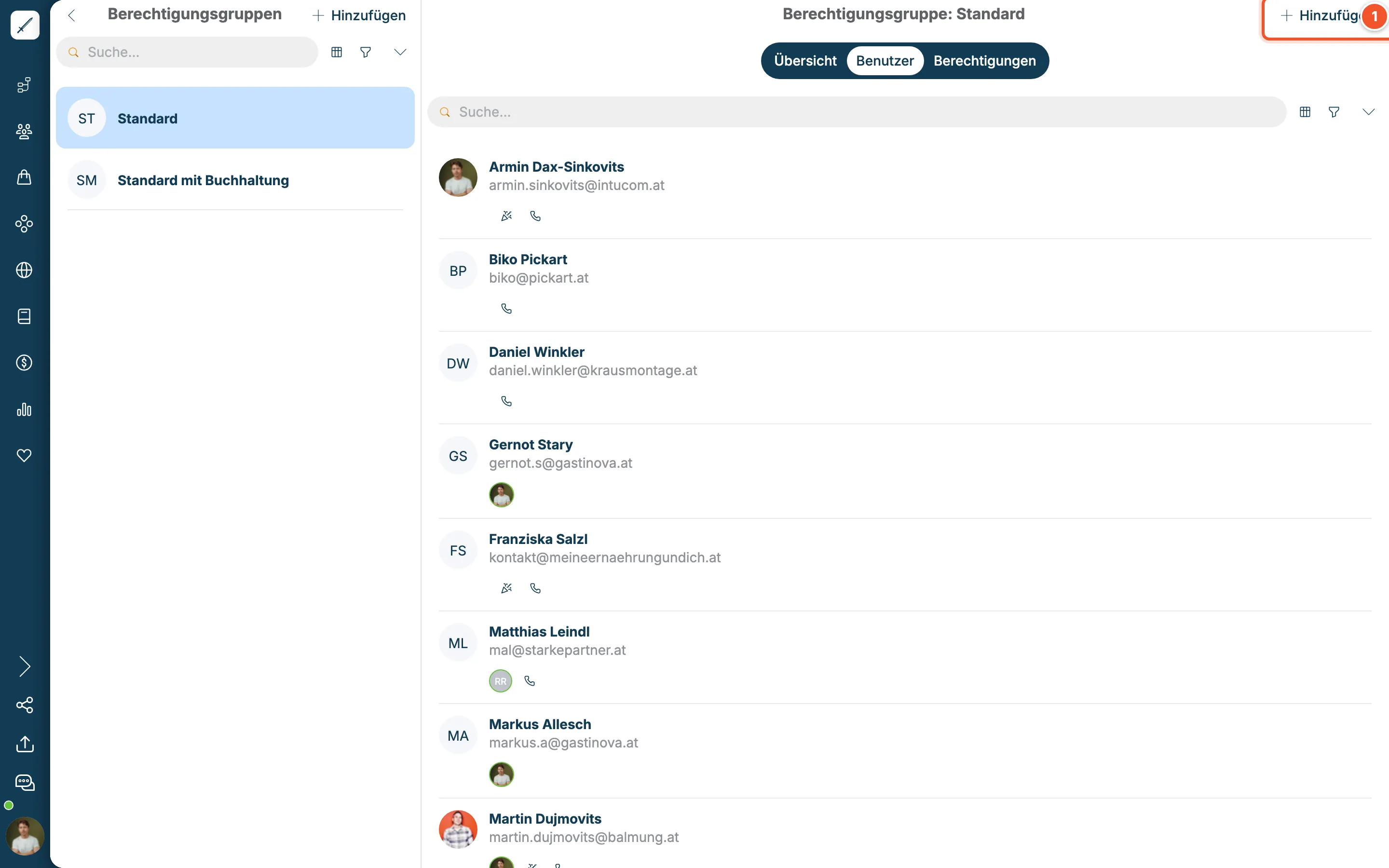 Reiter Benutzer einer Berechtigungsgruppe mit Liste der Mitglieder