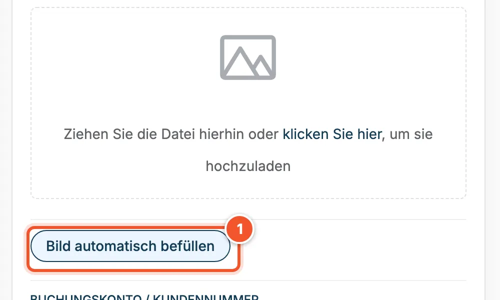 Bereich Bild beim Kunden mit Upload-Feld und der Schaltfläche Bild automatisch befüllen