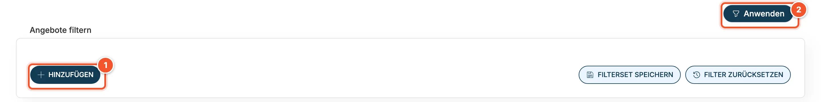 Filterfenster Angebote filtern mit Hinzufügen und Anwenden