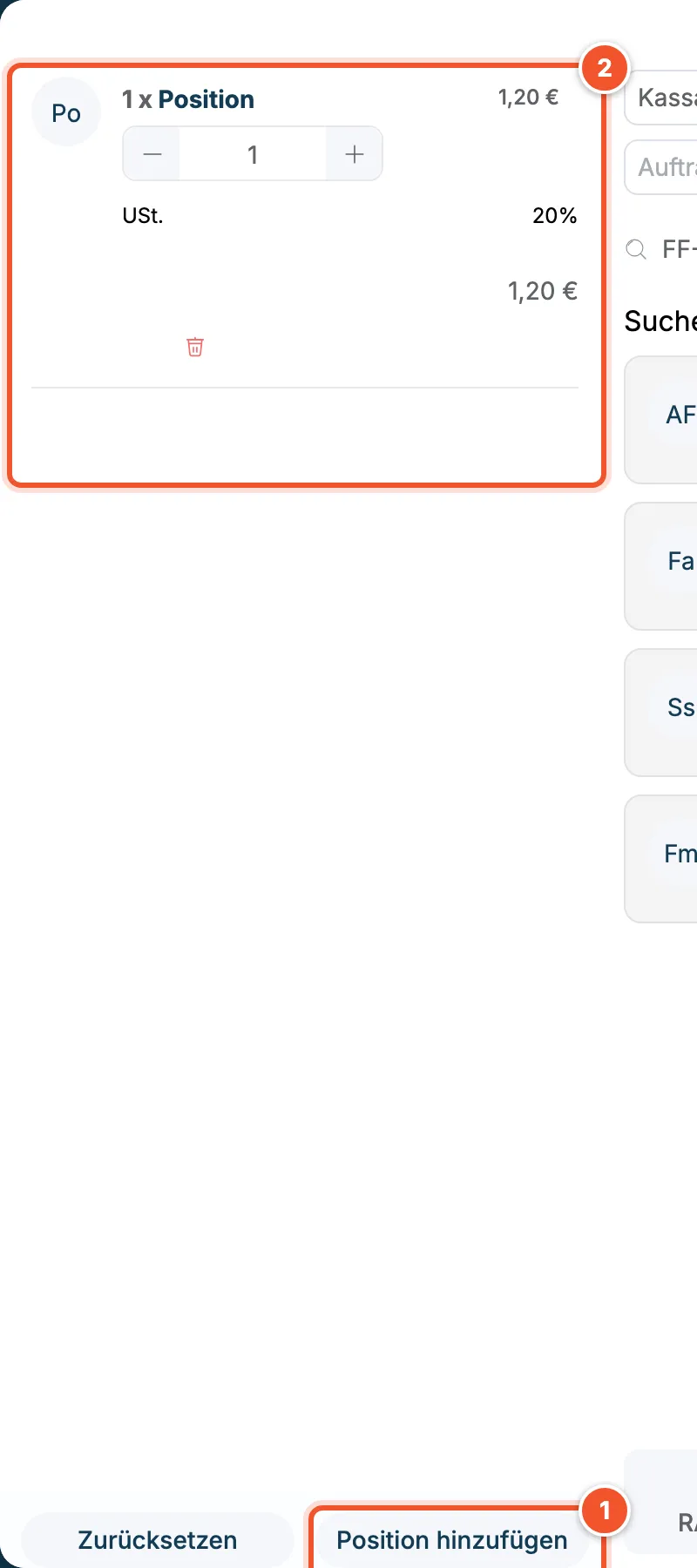 Warenkorb mit einer freien Position namens Position