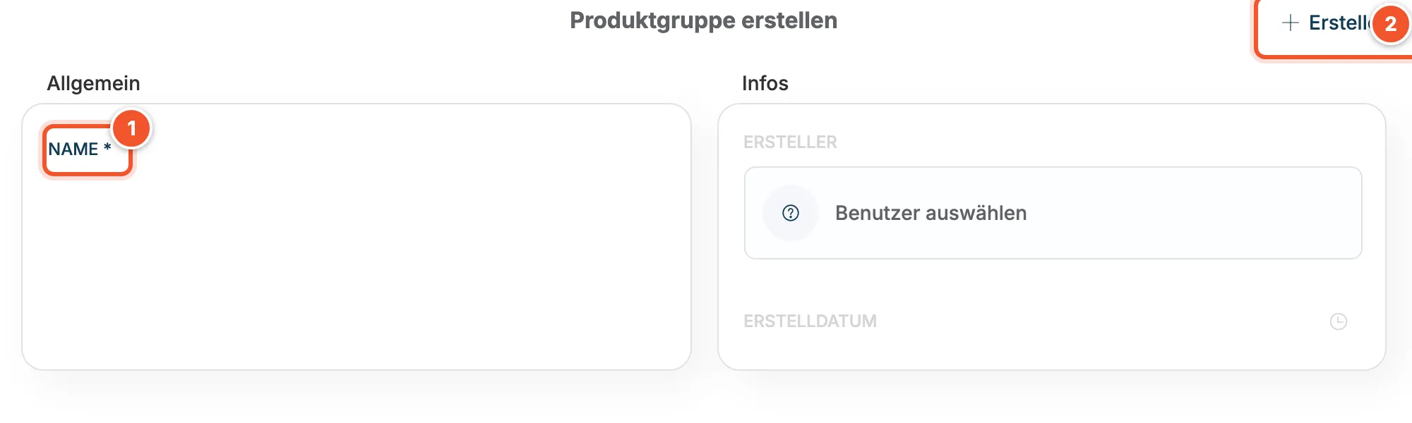 Formular Produktgruppe erstellen mit Feld Name
