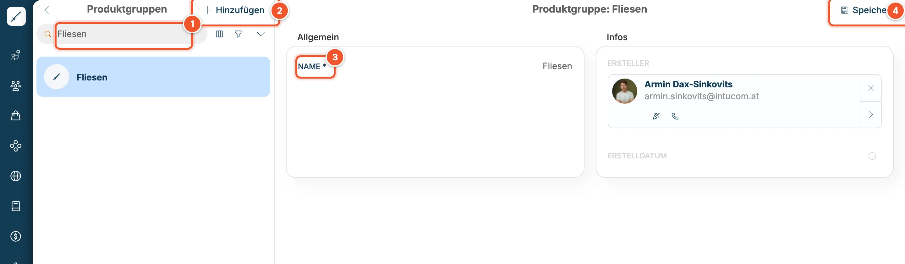 Produktgruppen mit Suche nach Fliesen und Detailansicht der Gruppe Fliesen