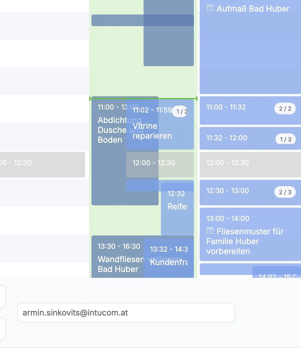 Auswahlliste der Benutzer im Kalender