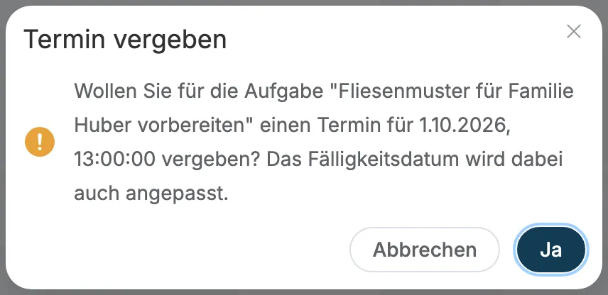 Rückfrage Termin vergeben beim Verschieben im Kalender