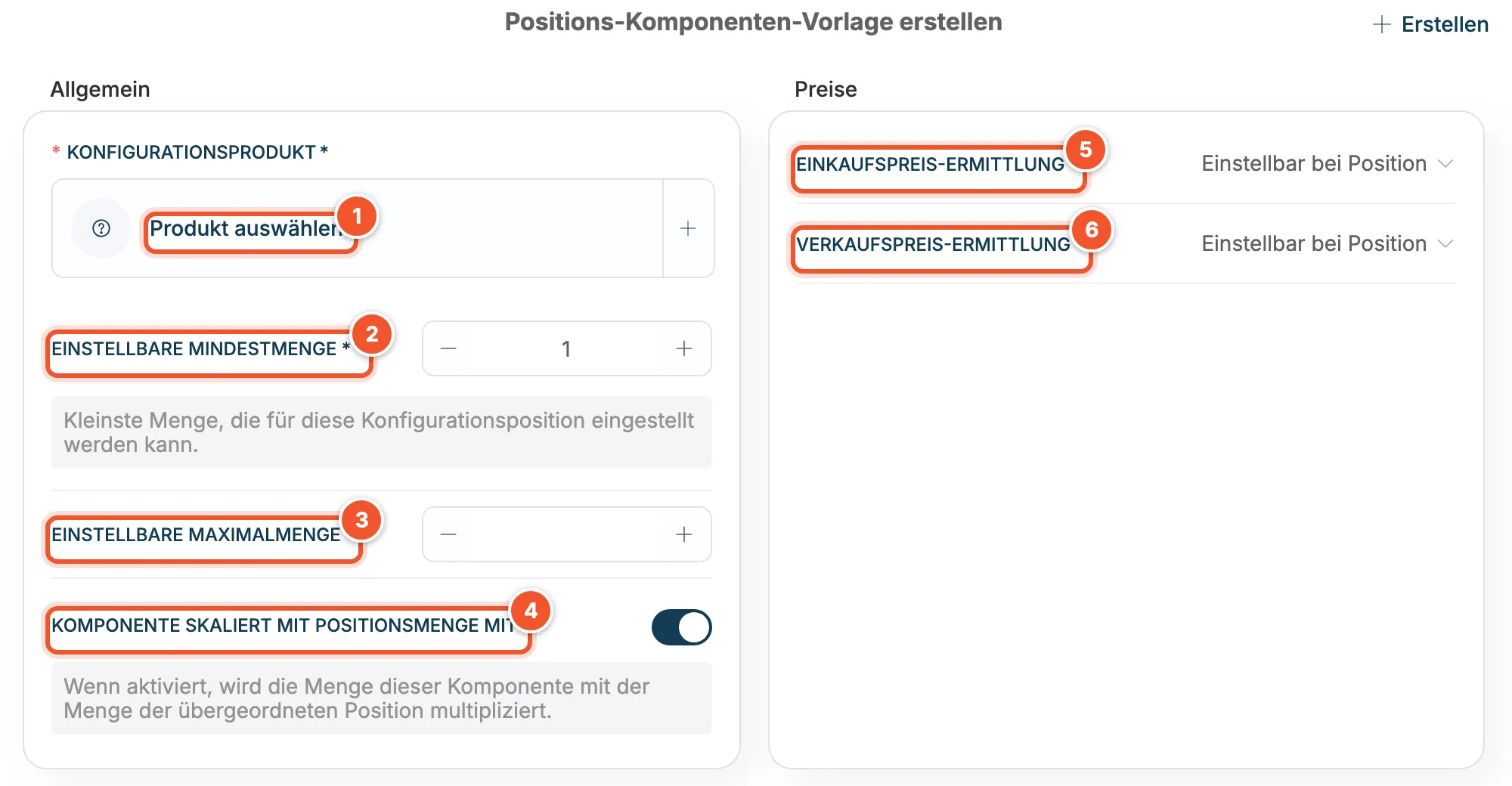 Formular Positions-Komponenten-Vorlage erstellen