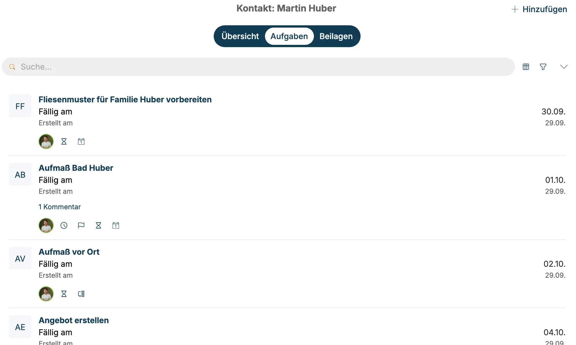 Reiter Aufgaben beim Kontakt Martin Huber mit mehreren Aufgaben