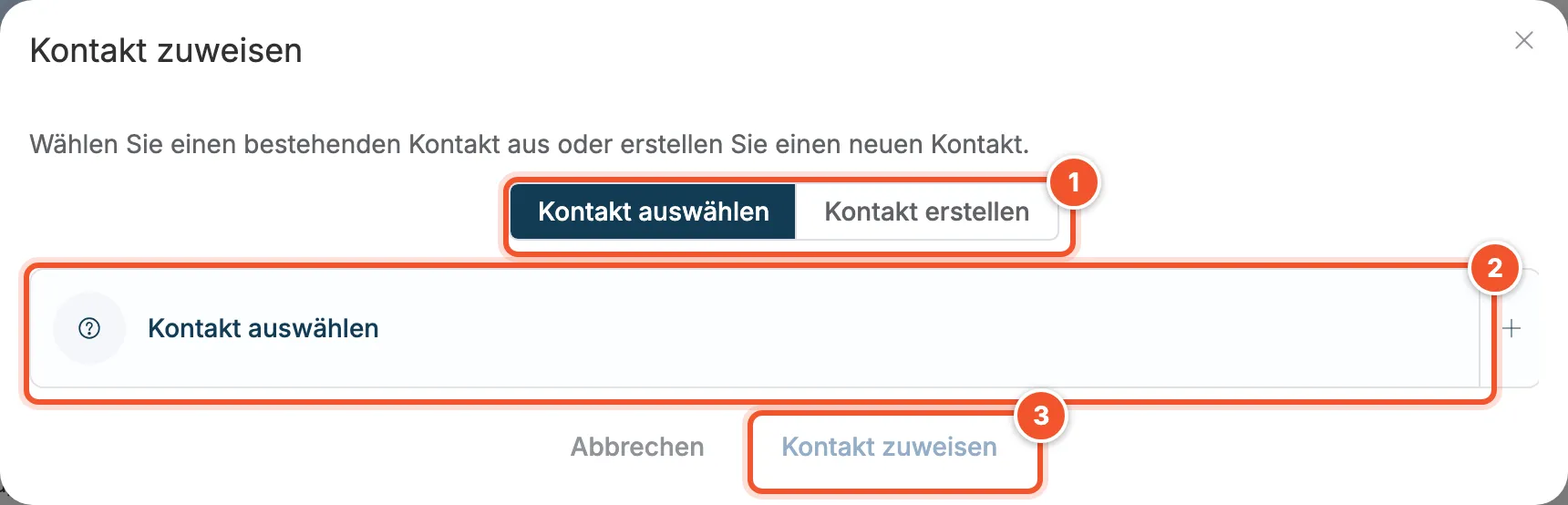 Fenster Kontakt zuweisen mit Auswahl eines bestehenden Kontakts