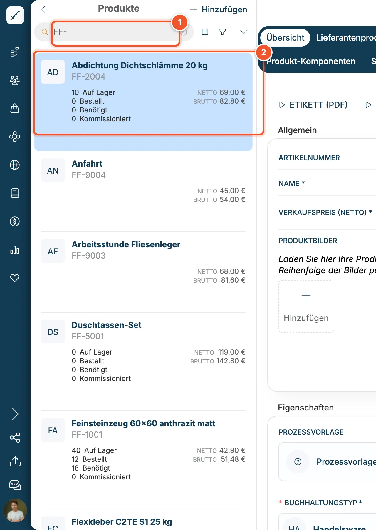 Produktliste mit Suchbegriff FF- und den Produkten von Fliesen Fugenrein