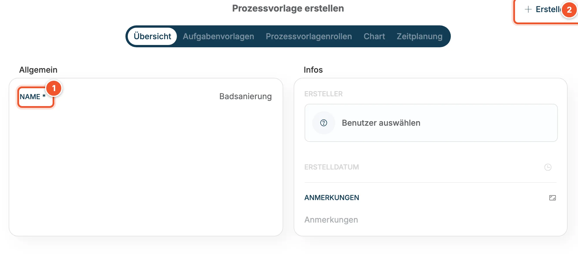 Formular Prozessvorlage erstellen mit Name