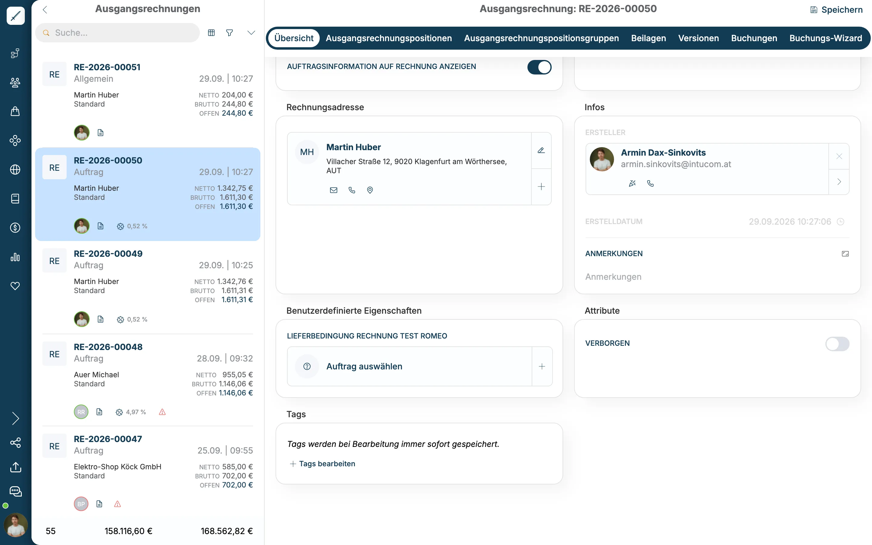 Rechnungsadresse, Infos, Anmerkungen und Tags