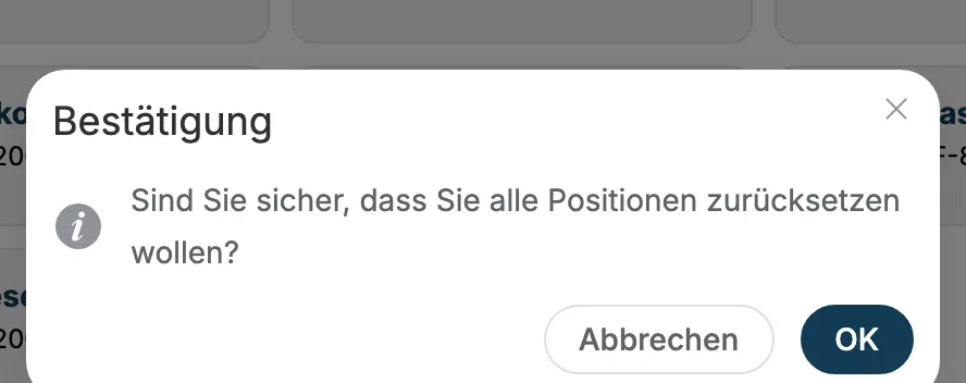 Sicherheitsabfrage zum Zurücksetzen aller Positionen